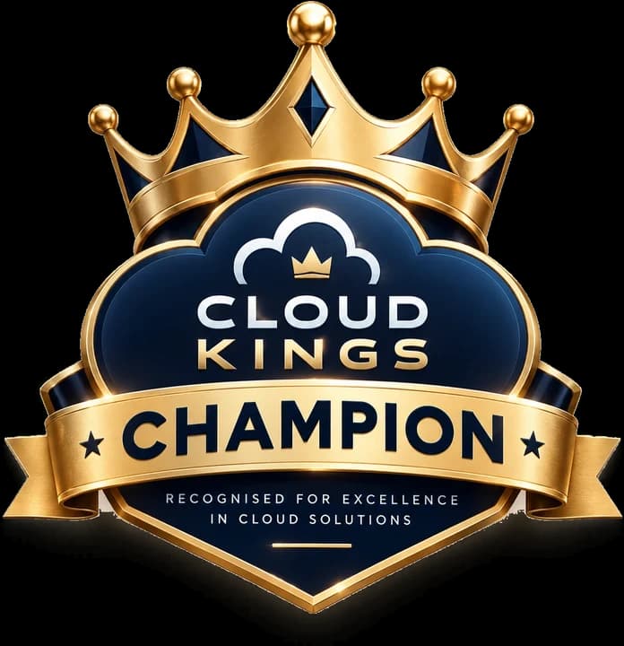 Cloud Kings Champion badge: a gold crown above a navy shield with a gold ribbon reading Champion